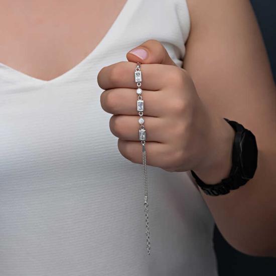 Silver Rectangular Zircon Stone Women’s Bracelet