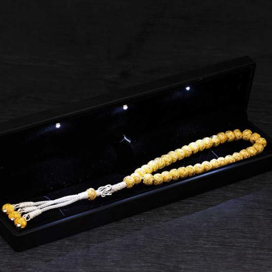 Gold Plated Trabzon Kazaziye Prayer Beads with Silver Illuminated Box