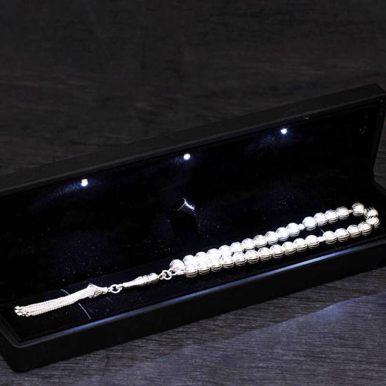 Silver Illuminated Boxed Patterned Round Prayer Beads