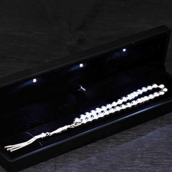 Round Plain Prayer Beads with Silver Illuminated Box