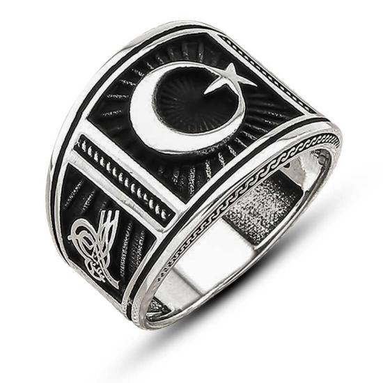 Silver Crescent Star Men’s Ring