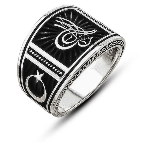 Silver Tughra Crescent Star Men’s Ring