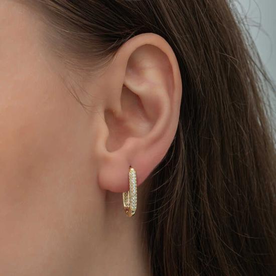Silver Gold Double Row White Stone J Women’s Earrings