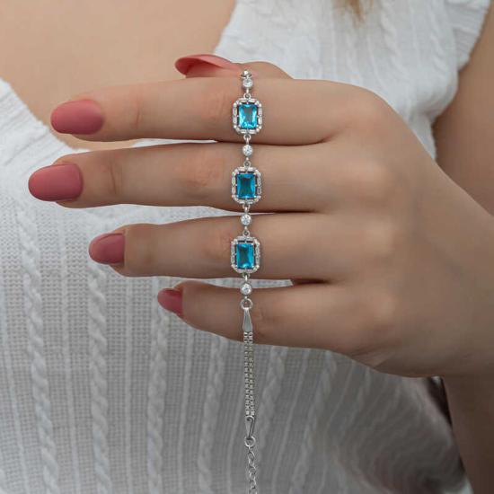 Silver Baguette Turquoise Stone Women’s Bracelet