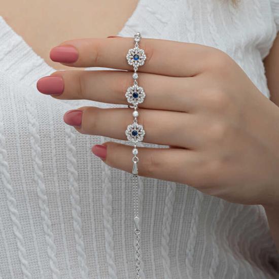 Silver Baguette Flower Patterned Women’s Bracelet