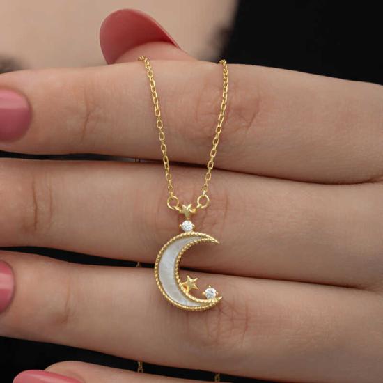 Silver Gold Crescent Star Women’s Necklace