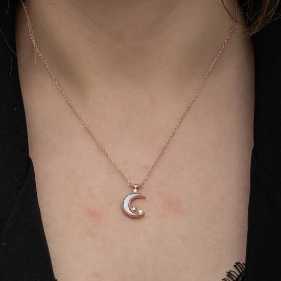 Silver Rose Crescent Star Women’s Necklace