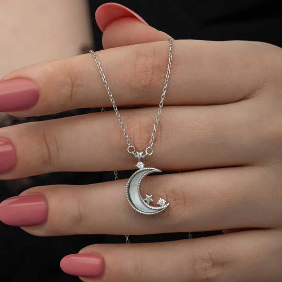 Silver Crescent Star Women’s Necklace