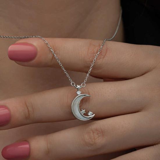 Silver Crescent Star Women’s Necklace
