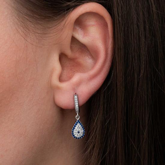 Silver Dangle Drop Evil Eye Women’s Earrings