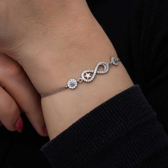 Silver Crescent Star Evil Eye Infinity Women’s Bracelet