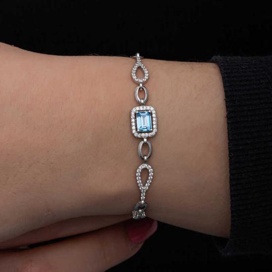 Silver Baguette Turquoise Stone Women’s Bracelet