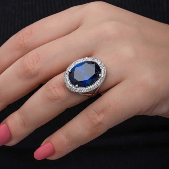 Silver Sapphire Stone Women’s Ring