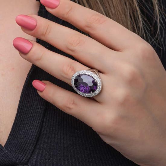 Silver Amethyst Stone Women’s Ring