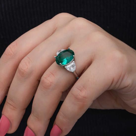 Silver Green Color Paraiba Stone Women’s Ring