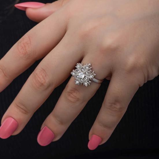 Silver Adjustable Snowflake Rotating Stress Women’s Ring