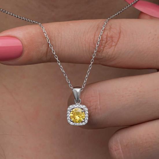 Silver Yellow Baguette Stone Women’s Necklace