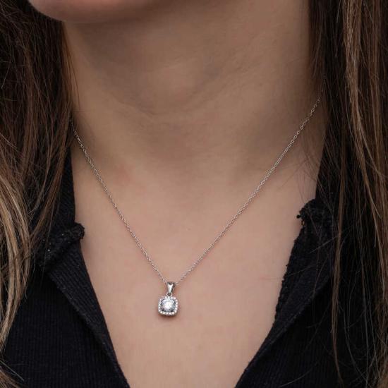 Silver Square Mount Solitaire Women’s Set