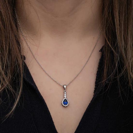 Silver Blue Drop Zircon Stone Women’s Necklace