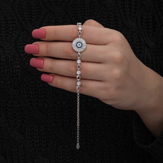 Silver Baguette Stone Evil Eye Women’s Bracelet