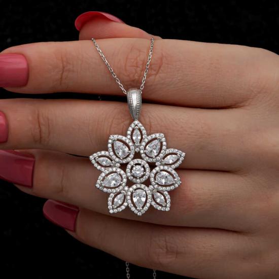Silver Zircon Stone Flower Women’s Set