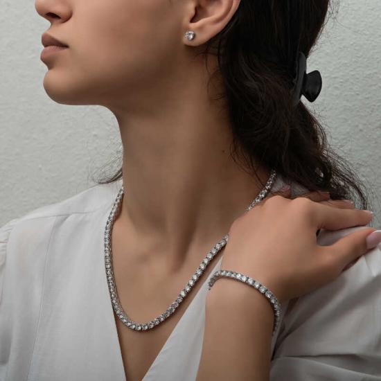 Silver 2.5 mm White Stone Waterway Women’s Set