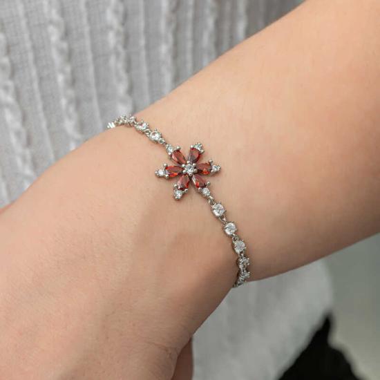 Silver Red Lotus Flower Waterway Women’s Bracelet