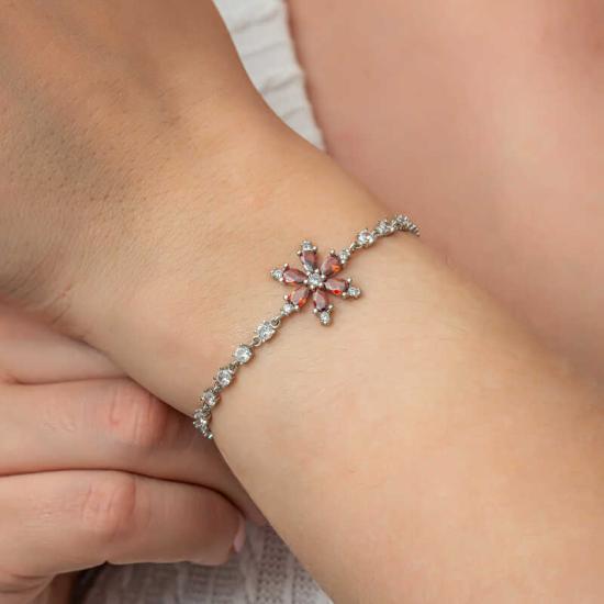 Silver Red Lotus Flower Waterway Women’s Bracelet