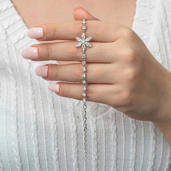 Silver White Lotus Flower Waterway Women’s Bracelet