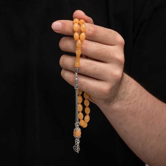 Amber Prayer Beads with Silver Tassel