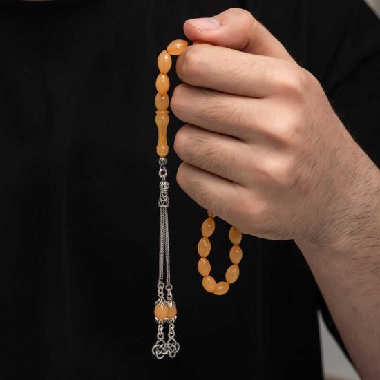 Amber Prayer Beads with Silver Tassel