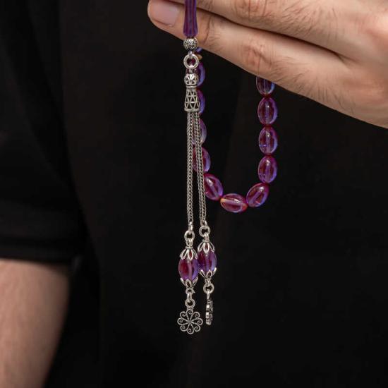 Amber Prayer Beads with Silver Tassel