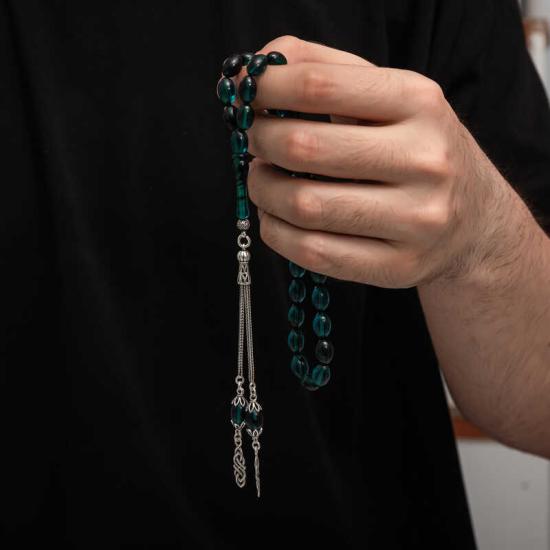 Amber Prayer Beads with Silver Tassel