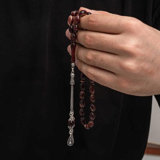 Amber Prayer Beads with Silver Tassel