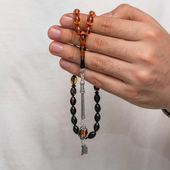 Amber Prayer Beads with Silver Tassel