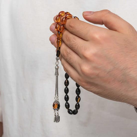 Amber Prayer Beads with Silver Tassel