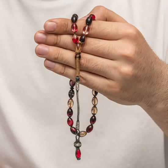 Silver 1000 Carat Kazaz Tasseled Tightened Amber Prayer Beads