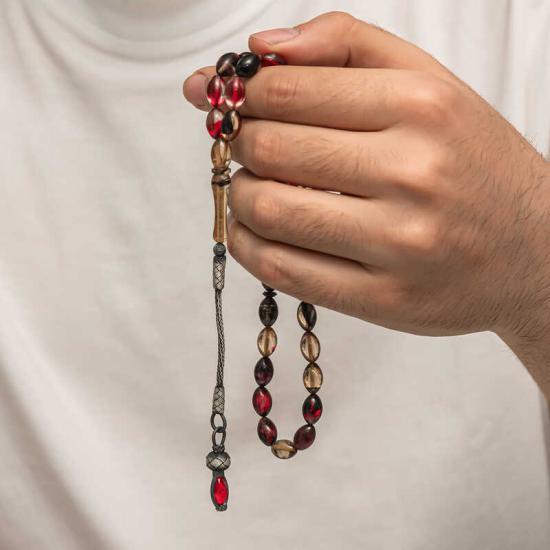 Silver 1000 Carat Kazaz Tasseled Tightened Amber Prayer Beads