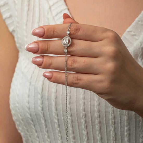 Silver Round Baguette Stone Women’s Bracelet