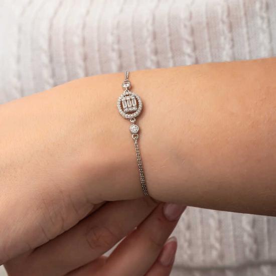 Silver Oval Baguette Stone Women’s Bracelet