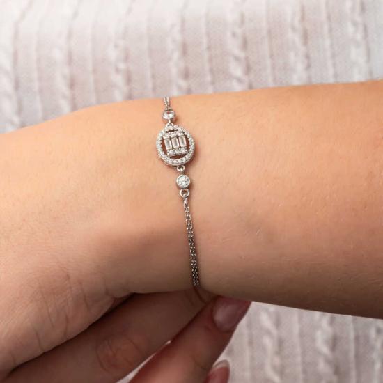 Silver Oval Baguette Stone Women’s Bracelet
