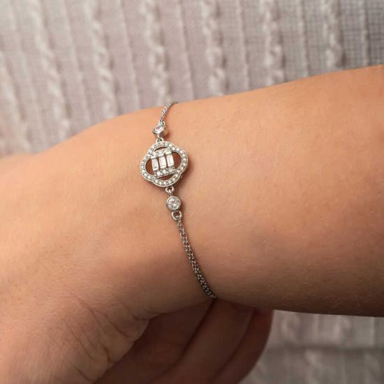 Silver Clover Baguette Stone Women’s Bracelet