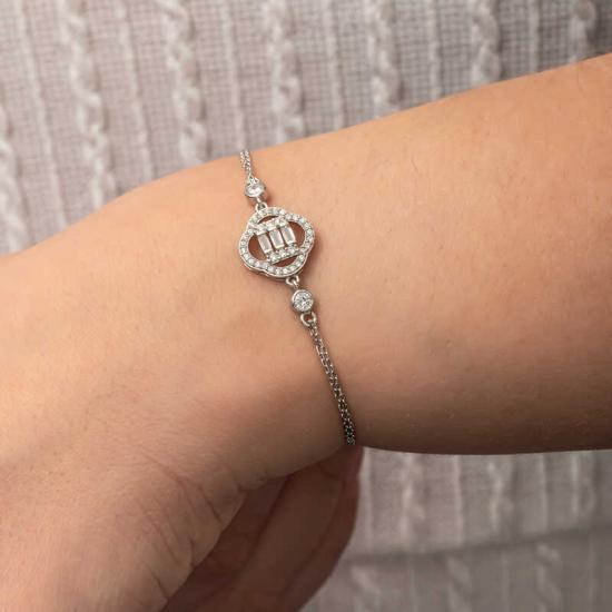 Silver Clover Baguette Stone Women’s Bracelet
