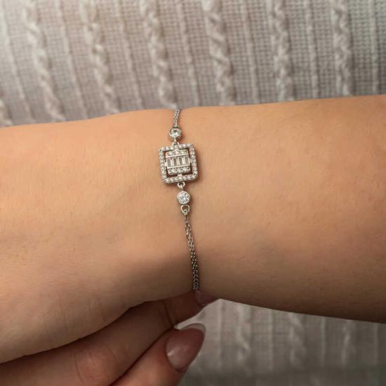 Silver Square Baguette Stone Women’s Bracelet