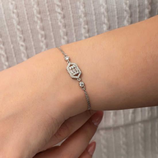 Silver Hexagonal Baguette Stone Women’s Bracelet