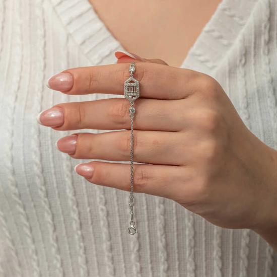 Silver Hexagonal Baguette Stone Women’s Bracelet