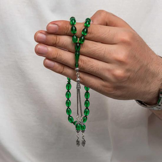 Amber Prayer Beads with Silver Tassels