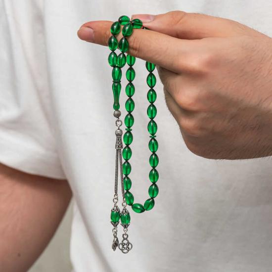 Amber Prayer Beads with Silver Tassels