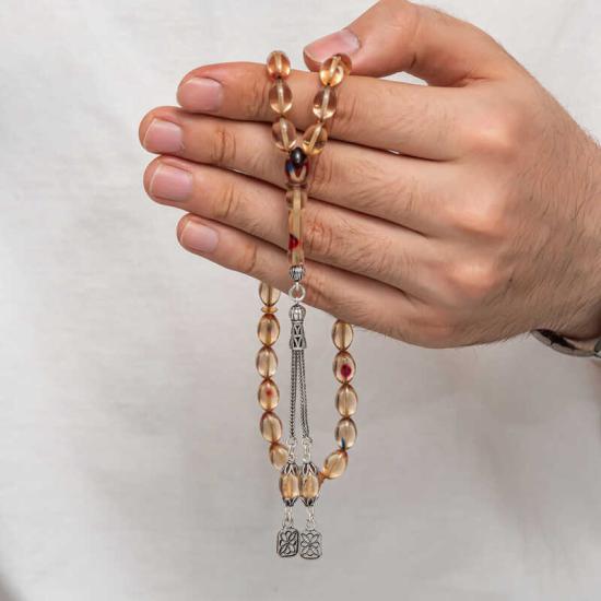 Amber Prayer Beads with Silver Tassels