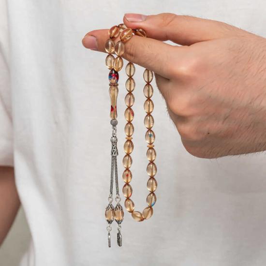 Amber Prayer Beads with Silver Tassels